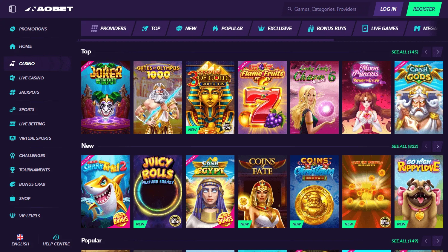 Naobet Casino game selection on desktop