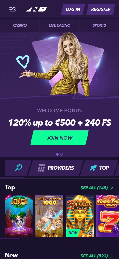 Naobet Casino home interface on a mobile phone